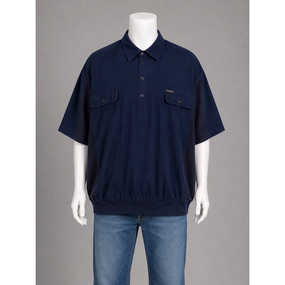Members Only Mens 5X Navy Blue Cotton Waffle Knit Panel Short Sleeve Polo Shirt